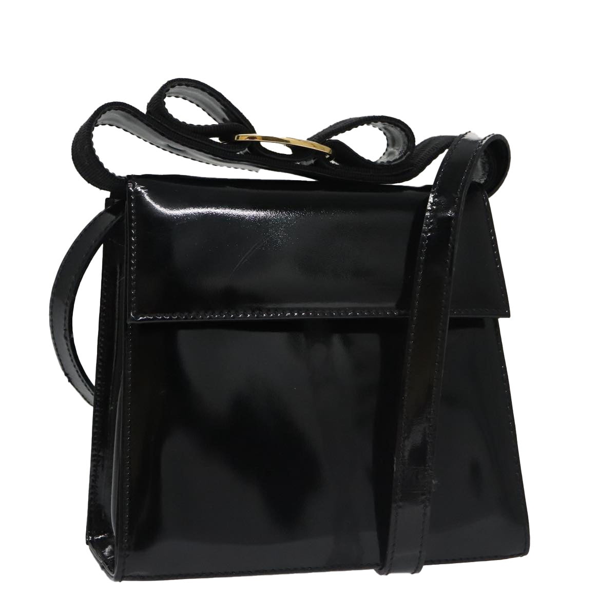 Salvatore Ferragamo Shoulder Bag Patent Leather Black Gold
